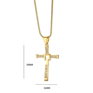 Collar de Dominic Toretto Diamante religioso Pvd Acero inoxidable Cruz cristiana Colgantes Joyería de moda Collares para Mujeres Hombres