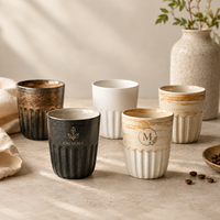 Tasse en céramique artisanale 220 ml, style vintage côtelé, pour café/thé, glaçure texturée, compatible micro-ondes et lave-vaisselle, luxe léger, style japonais, sans BPA