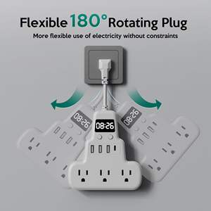 Оптовая продажа: Удлинитель-тройник с 3 розетками, защитой от перенапряжения, вилкой стандарта США, 4 портами USB и часами, портативный - Product Image 3