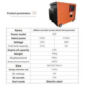 Groupe électrogène diesel silencieux mobile refroidi par air, 3 kW <span class=keywords><strong>à</strong></span> 8 kW, 230V/400V, 50Hz, 3000 tr/min, démarrage électrique, pour usage domestique et extérieur - Product Image 5