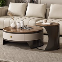 Ensemble de table basse ronde en bois moderne de luxe rétro Tiroirs multifonctions de salon Meubles design en acier inoxydable avec rangement
