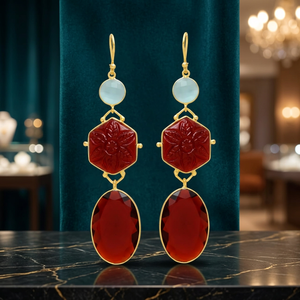 New Arrival <b>Garnet</b> Hydro Gemstone Brass Gold Plated Drop <b>Earrings</b> Handmade Ethnic Style Wedding Gift Party - Product Image 3