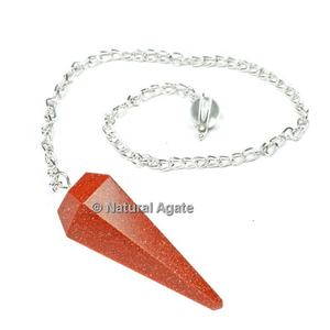 Acheter en ligne Indien Véritable Pierre Artisanat Brun Goldstone 6 Faceted Avec Chaîne En Argent Pendules | Pendule de pierres précieuses à vendre - Product Image 1