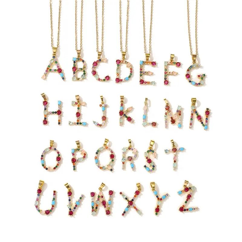 Collier Initial en cristal plaqué or 18K, bijou coloré, avec initiales, pendentif de luxe, Alphabet, 26 lettres