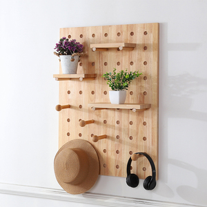Wooden Pegboard Storage <b>Shelf</b> Natural Color 3 Layers Wall Mounted Kitchen Display Rack - Product Image 2
