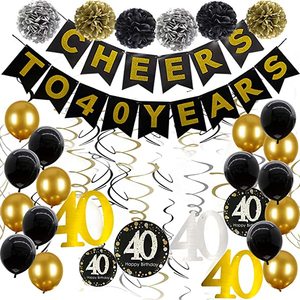 40th วันเกิด Happy Birthday 40แขวนตกแต่ง Swirl 40ปี Party Supplies - Product Image 1