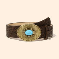 Ceintures en cuir PU pour femmes, style western cowgirl personnalisé, avec boucle turquoise gaufrée effet vieilli, accessoire pour jeans