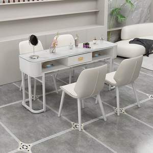 Juego de mesa y silla para manicura con superficie de vidrio, estilo japonés, fácil de limpiar, vidrio templado blanco Snow Mountain - Product Image 4