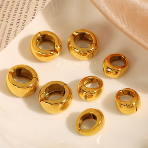 <b>Clip</b>-on Earrings Gold Plated Titanium Steel Round Minimalist Geometric Design For Women Fashion Jewelry - Product Image 5