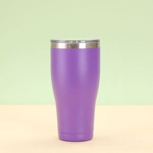 Gobelet isotherme incurvé de 20 oz en acier inoxydable à double paroi, avec revêtement en poudre dégradé et couvercle - Product Image 5
