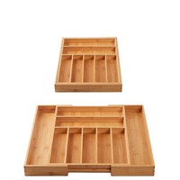 Organisateur de tiroir coulissant anti-poussière en bambou pour cuisine et bureau, extensible 5-9 compartiments, grand format