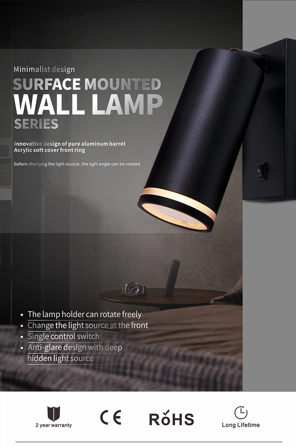 Custom Pure Aluminium Surface Mounted Spotlights Adjustable Led Gu10 Wall Lamp Spots