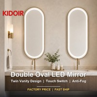 Miroir de salle de bain LED double ovale KIDOIR, rétroéclairé, anti-buée, tactile, à intensité variable, mural, pour hôtel, vente en gros, directement de l'usine