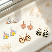 Boucles d'oreilles pendantes en émail personnalisées, design kawaii, animaux de dessin animé, lapin, panda, ours, canard, hibou, pour filles, cadeau de bijoux
