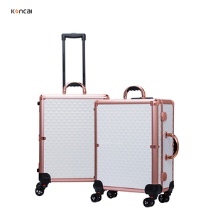 FAMA Factory Large Diamond Lattice PVC Durable Japan Style Soft Handle <strong>Vanity</strong> <strong>Box</strong> with Lights Makeup Train Case with Mirror - Product Image 4