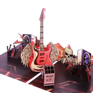 Winpsheng Rock Stijl Laser Gesneden 3d Muziek Pop Up Rock Gitaar 3d Pop Up Gelukkige Verjaardag Kaarten
