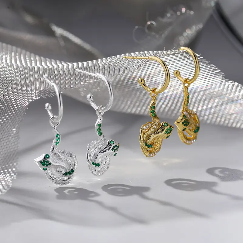 2023 Original Design Cubic Zirconia 925 Sterling Silver Earrings Green White CZ Snake Earrings 925 for Women