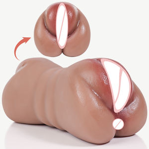 Masturbateur réaliste à double tête en forme de vulve, avec lèvres labiales arrondies, brun, 1,85 lb, jouet sexuel pour hommes, à tenir à la main, de poche - Product Image 1