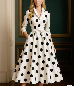 Produttore di Abiti in Seta Personalizzati OEM di Alta Qualità Stampa a <span class=keywords><strong>Pois</strong></span> Abito da Donna Private Label - Product Image 4