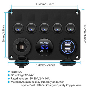 5 gang xe bảng chuyển đổi với cổng USB vôn kế & bộ phận ngắt mạch dễ dàng cài đặt cho RV/thuyền/xe tải 12V hệ thống - Product Image 6