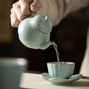 Tianqing Ru Kiln Ceramic Teapot <b>Small</b> Round Porcelain With <b>Lid</b> For Kung Fu Tea Set - Product Image 3