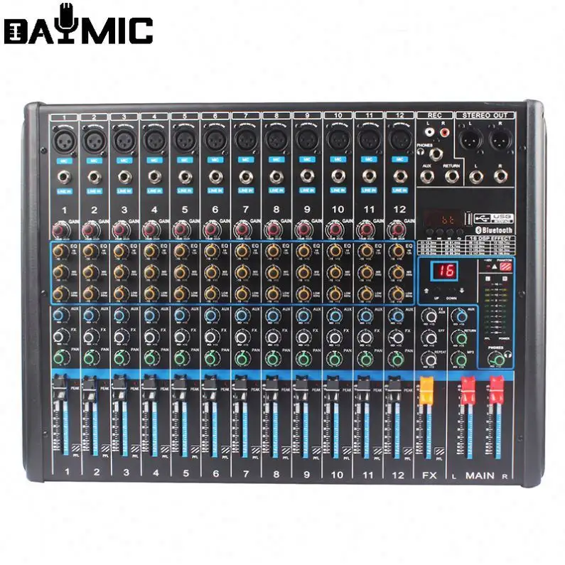 Aoshen 12 Kanaals GL-1200 Geluid Mixer Audio Met Bt Ingebouwde 16 Digitale Galm Effecten Power Mixer