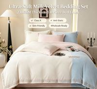 Parure de lit 4 pièces RG Class en velours de lait gaufré, 100 % polyester, poids moyen, antistatique, doux pour la peau, 230 GSM, chaud pour l'hiver, style nordique