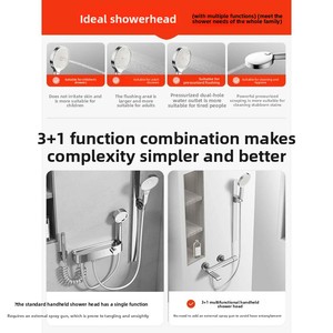 Ensemble de douche mural moderne en cuivre poli argenté électroplaqué avec valve en céramique, jets pulvérisation/massage/bulles multifonctions - Product Image 5