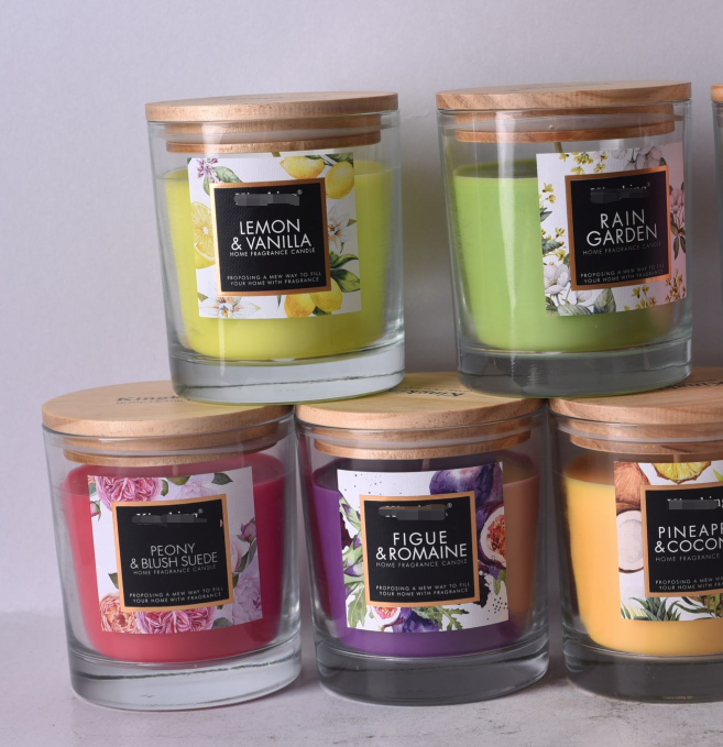 Aroma Home Red Candy Glass Candle سفارشی معطر با درب چوبی 1