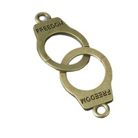 Connecteur de menottes en alliage de zinc, finition argent antique, avec inscription FREEDOM, pour bracelets d'amitié ou de couple