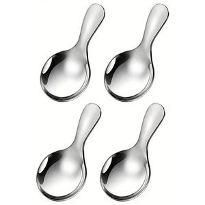 Cuillère ronde moderne en acier inoxydable à manche court pour thé, café, crème glacée, pour enfants, cuisine, assaisonnements, restaurant - Product Image 1