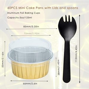 Moules à gâteau jetables en aluminium micro-ondables avec couvercles en plastique PP, qualité alimentaire, robustes, contenants à cupcakes de 100 ml pour les fêtes et desserts - Product Image 3