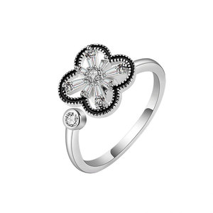 Anillos abiertos giratorios con trébol de cuatro hojas, con circonita cúbica, chapados en oro sobre cobre, joyería antiestrés para mujer, regalo para el Día de San Valentín - Product Image 1