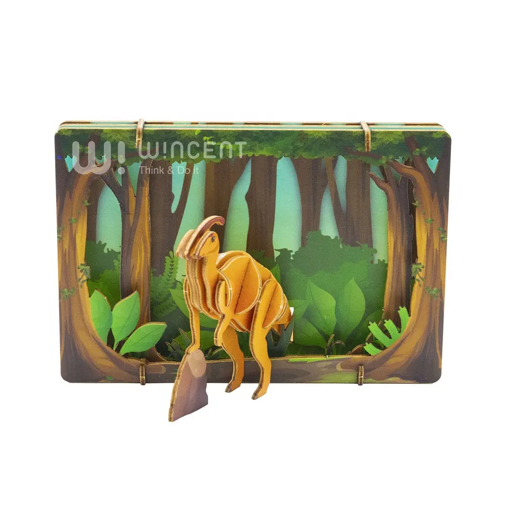 Wincent Theater Puzzle Learning Dinosaur Model Kits Educational Wood Toy 3D Puzzle