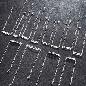 Bracelet de cheville élégant en acier inoxydable avec breloque signe du zodiaque et lettre, cadeau pour femmes et hommes - Product Image 4