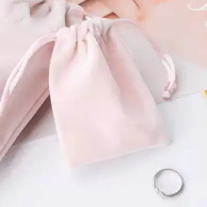 Colorful standard size velvet luxury jewelry drawstring pouch wedding ring bag with printed logo