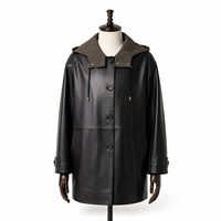 Reversibler Echtleder-Winterparka für Damen, 2-in-1 mit Kapuze, Winddicht, Leder-Windbreaker mit Polyesterfutter, Olivgrün und Schwarz