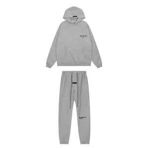 Nuevo Conjunto Deportivo Informal <span class=keywords><strong>para</strong></span> <span class=keywords><strong>Hombre</strong></span>, Sudadera de 2 Piezas, Sudadera con Capucha Extra Grande, ESS ESS Gris Jaspeado, 100% Algodón, Estampado Flocado, Felpa - Product Image 4