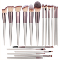 Ensemble professionnel de 18 pinceaux de maquillage durables et respectueux de la peau, manche en bois, poils synthétiques doux, pinceaux pour le visage et les yeux, porte-pinceaux