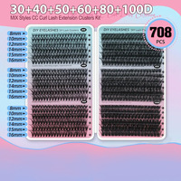 Kit de Pestañas Postizas Sintéticas 6 en 1 al por Mayor, Logotipo Personalizado OEM, Volumen Mixto 30D-100D, Extensiones de Pestañas Individuales DIY de 8-16mm, Venta al por Mayor