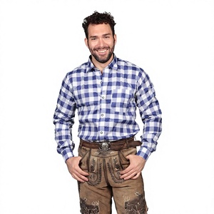 Custom Logo Men Blue&<b>White</b> Trachten <b>Shirt</b> Stand Collar Bavarian <b>Shirt</b> Long Sleeve <b>Slim</b> <b>Fit</b> Oktoberfest Dress <b>Shirt</b> Factory - Product Image 1