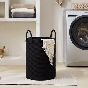 58L Large Woven Boho Storage Basket with Tall Cotton Rope Laundry <strong>Hamper</strong> for Organizing Bathroom Blankets Toys Clothes - Product Image 2