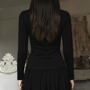 Camiseta Ligera de Manga Larga con Cuello Cuadrado y Diseño de Encaje Estilo Lolita Gótica Oscura para Mujer - Product Image 5