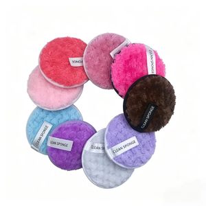 <span class=keywords><strong>Éponge</strong></span> démaquillante double face en polaire corail à carreaux, forme ronde, lavable, pour le nettoyage du visage – Meilleure vente - Product Image 1