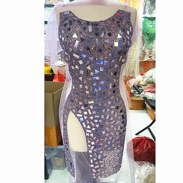 RM-603 Luxury Crystal Full Body Prom Dress Bodice Applique Rhinestone Patch Purple Orange Large Hot Pink Rhinestones Round Shape