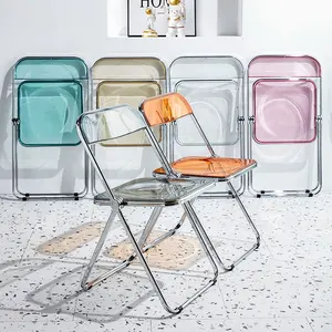 Yemek sandalyesi katlanabilir akrilik Metal lüks İskandinav ucuz plastik mobilya Modern katlanır restoran yemek odası yemek sandalyeleri
