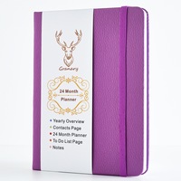 Agenda-planificateur A6 relié en cuir PU avec pages de contact, 24 mois, pour liste de tâches et journalisation