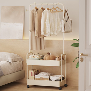 Porte-manteau <span class=keywords><strong>mobile</strong></span> multifonctionnel en acier inoxydable et PP avec roulettes et corde à linge, idéal pour le rangement dans le salon et la chambre - Product Image 2