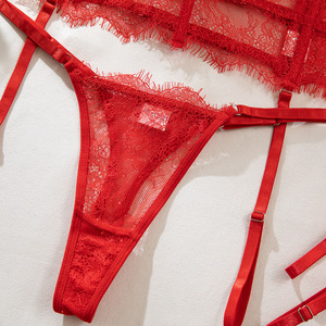 Sexy Skeleton See-through Erotic Lingerie Eyelash Lace Herringbone Shaping Garter <strong>Bra</strong> Four-piece <strong>Set</strong> Sexy Women's Underwear - Product Image 6