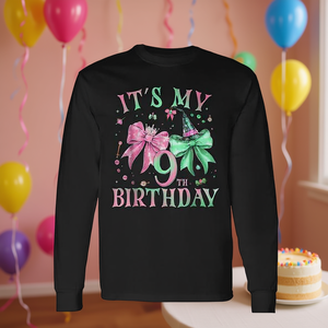 Camiseta de manga larga rosa y verde con diseño de brujita para el 9º cumpleaños de una niña de 9 años - Product Image 3